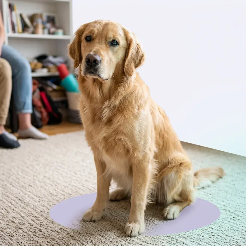 Sharp pet photo of golden retriever indoors