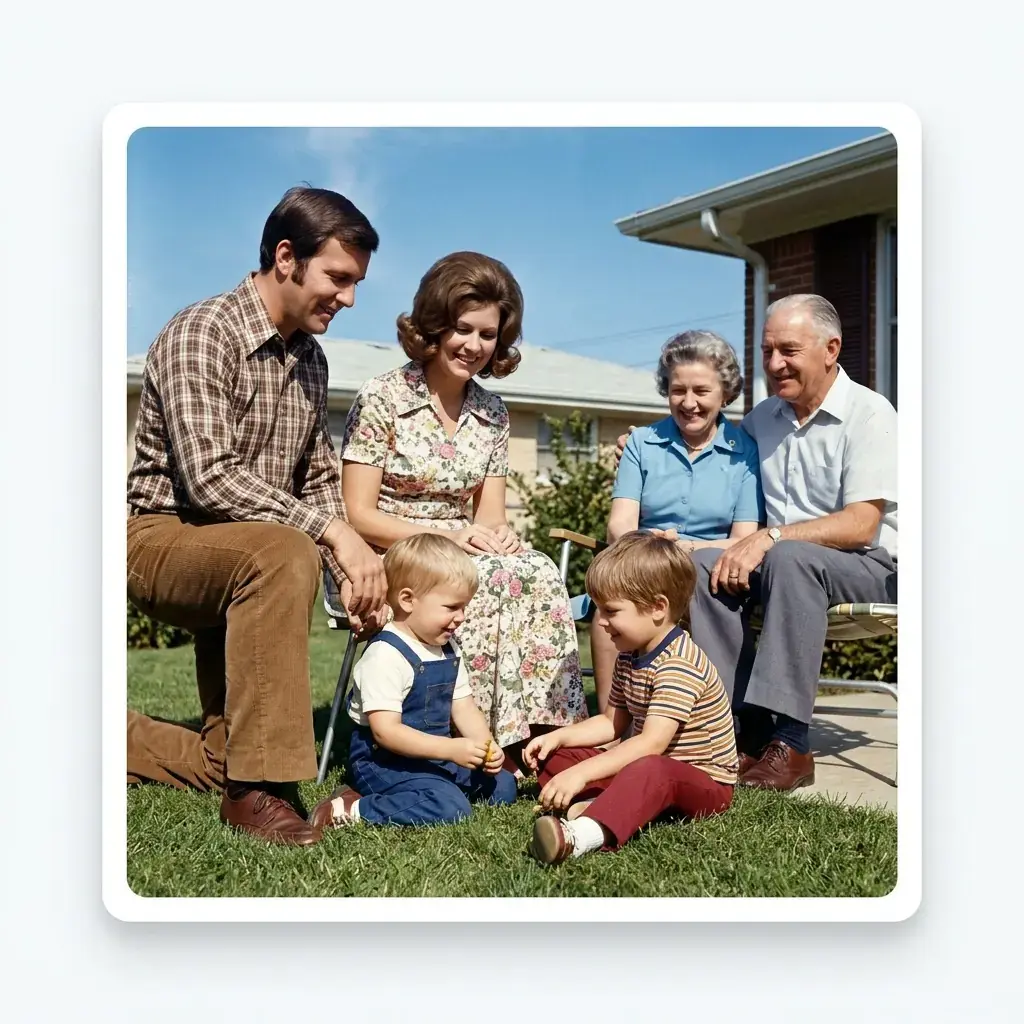 Restored old family photo with natural color