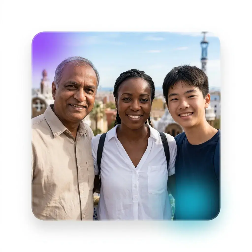Sharpened family travel photo with a cleaner background
